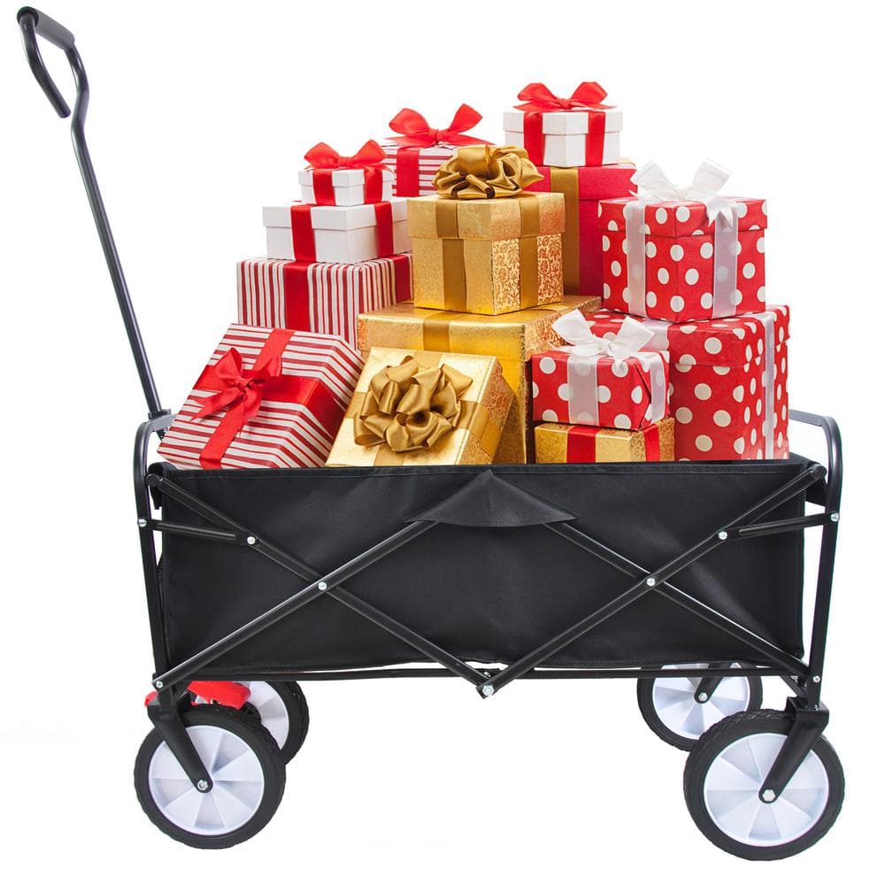 4.7 cu. ft. Black Metal Folding Wagon Garden Shopping Beach Cart, Garden Ca