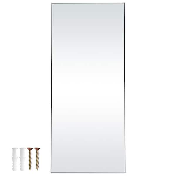 SKYSHALO 30.9 in. W x 70.87 in. H Large Standing Hanging Leaning Rectangle Floor Tempered Mirror with Stand Aluminum Alloy Frame