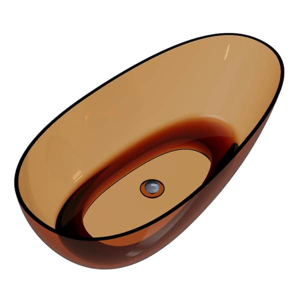 66.9 in. x 33.5 in. Composite Flatbottom Single Slipper Bathtub Solid Surface Bathroom Tub with Drain in Caramel