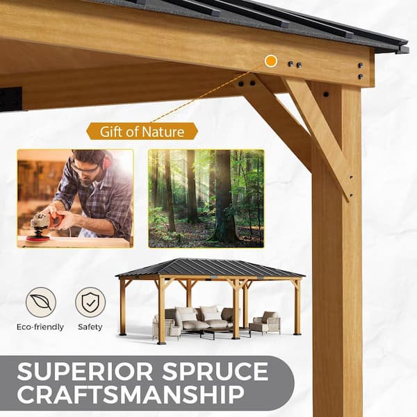 12 ft. x 20 ft. Spruce Wood Gazebo Hardtop, Silent Asphalt 12 ft. x 20 ft. Spruce Wood Gazebo Hardtop, Silent Asphalt