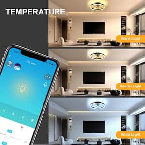 19.6 in. Indoor Black LED Dimmable Caged Propeller Low Profile Flush Mount Ceiling Fan Light with Remote and App Control