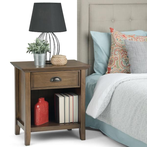 Distressed Grey SOLID WOOD Transitional Bedside table 1 Drawer and 1 Shelf with Storage For the Bedroom SIMPLIHOME Acadian 24 inches Wide Night Stand Rectangle