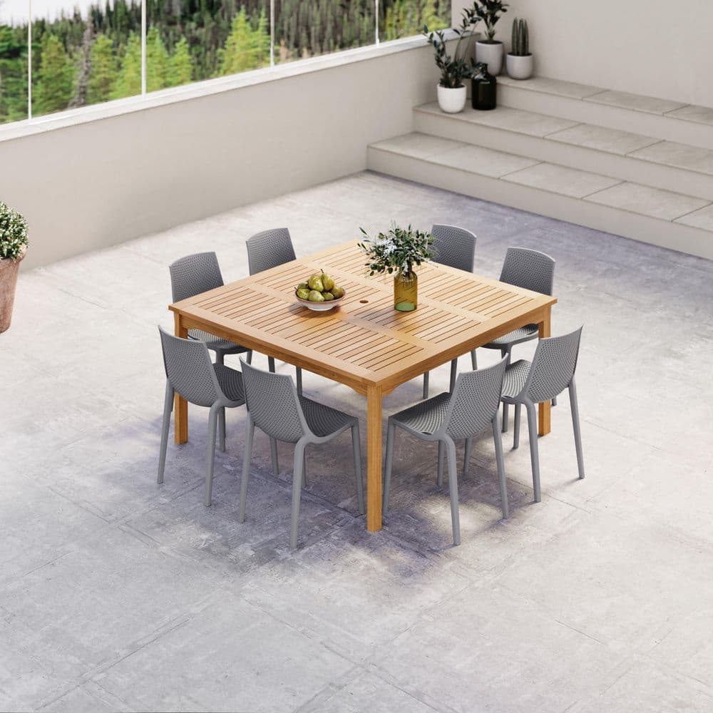 Saleccia 9-Piece Teak Finish Wood 100% FSC Square Patio Dining Set price history on PriceWatchPro