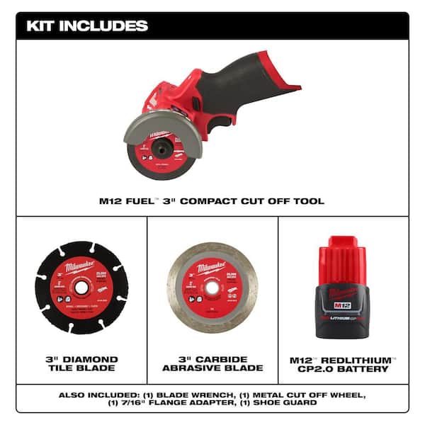 M12 FUEL 12V 3 in. Lithium-Ion Brushless Cordless Cut Off Saw with M12 2.0 Ah Battery
