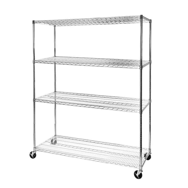Seville Classics UltraDurable 4-Tier Commercial NSF certified Steel Wire Shelving System in Chrome (60 in. W x 72 in. H x 24 in. D)