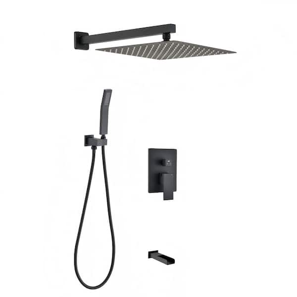 1-spray 12 in. Dual Square Shower Head and Handheld Shower Head with 2.5 GPM in Matte Black