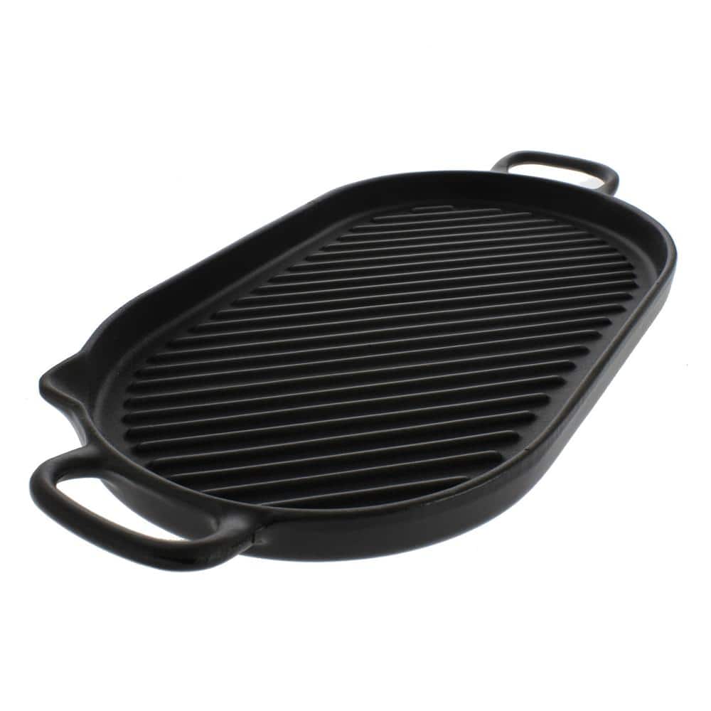 CHASSEUR 14 Rectangular French Enameled Cast Iron Grill Pan Caviar Gray 16.5 x 9.75 x 1.5 