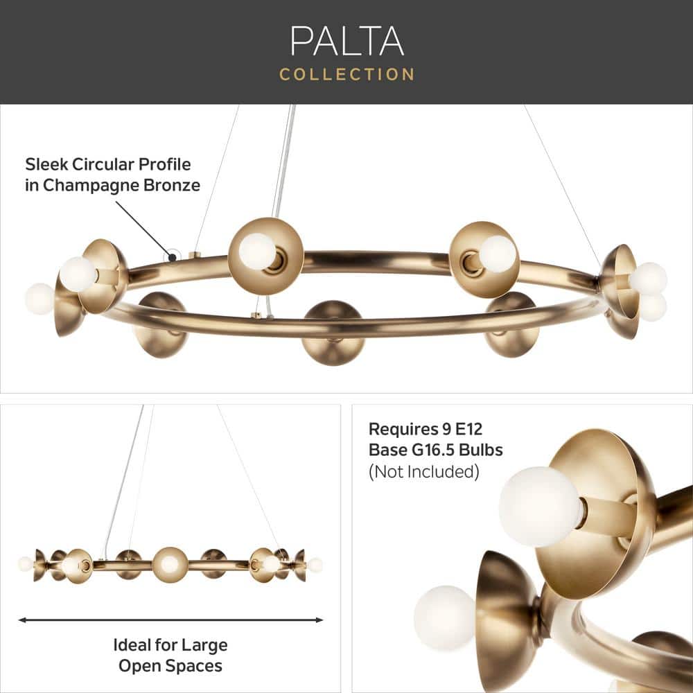 Palta 34.5 Inch Champagne Bronze Modern 9-Light Chandelier