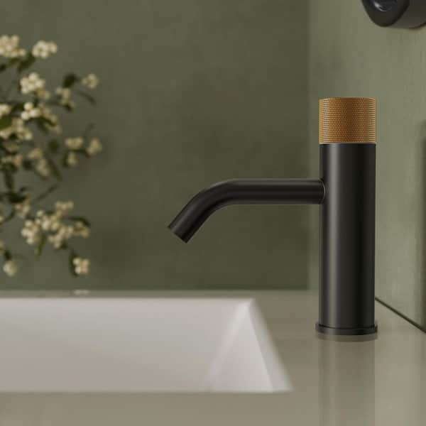 7 in. Height Modern 1-Handle Single Hole Bathroom Faucet with Anti-Slip Handle in 2-Tone Matte Black and Brushed Gold