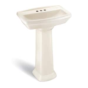 Designer 24 in. Vitreous China Oval Lavatory and Pedestal Vessel Sink Combo with 4 in. Faucet Center in Bone