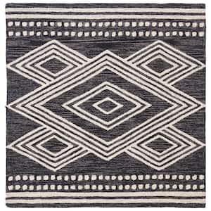Micro-Loop Charcoal/Ivory 5 ft. x 5 ft. Square Diamonds Border Area Rug