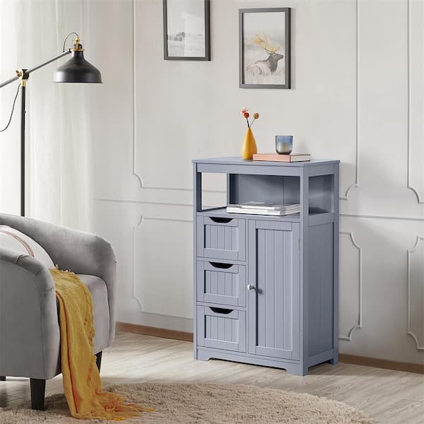 Cubilan 22 in. W x 12 in. D x 34 in. H Gray Bathroom Linen Cabinet Floor Cabinet with 3 Drawers and 1 Cupboard
