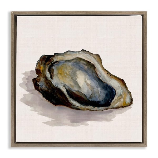 Stupell Industries Oyster Shell on Beige by Jacob Q Brown Floater Frame Coastal Graphic Art Print 18 in. x 18 in.