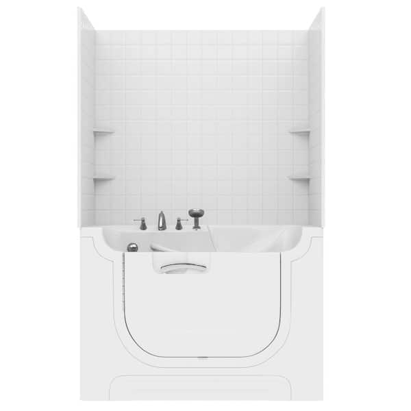 Rampart Wall Series 30 in. x 60 in. Left Side Drain Soaking Bathtub in White with 4 in. Tile Shower Wall Kit