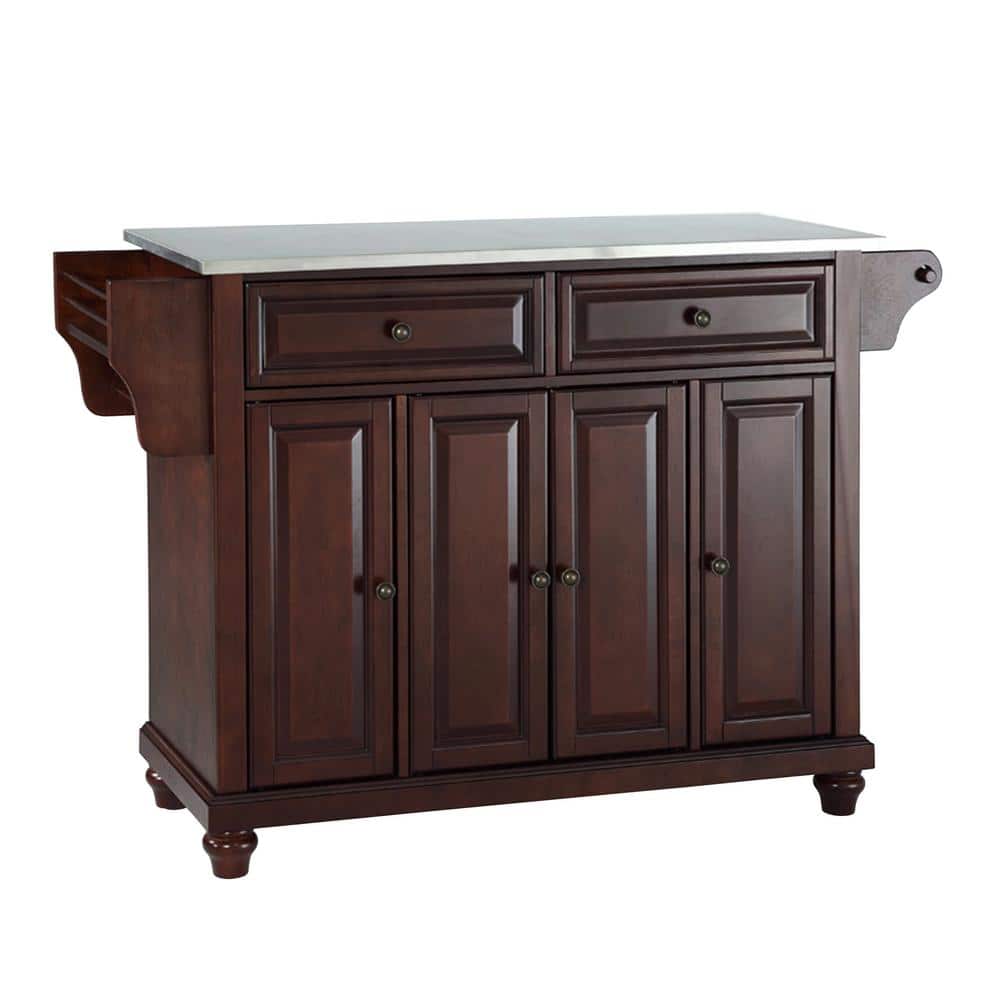 Mahogany Stainless Steel Top Full Size Kitchen Island