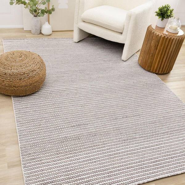 Cindara Collections 8 ft. x 11 ft. White Stripes Indoor Area Rug