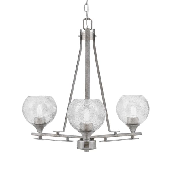 Unbranded Ontario 19.25 in. 3-Light Aged Silver Geometric Chandelier for Dinning Room with Smoke Bubble Shades, No Bulbs Included