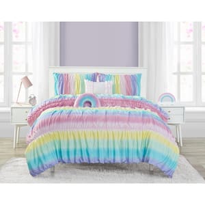 Rainbow Rouched Pink 4-Piece Microfiber Comforter Set - Twin