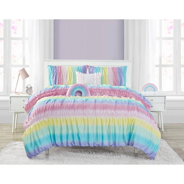 Rainbow Rouched Pink 4 Piece Microfiber, Purple And Turquoise Twin Bedding