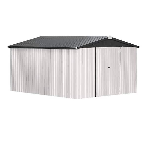 10 ft. W x 14 ft. D Metal Shed with Double Lockable Door in White (140 sq. ft. )