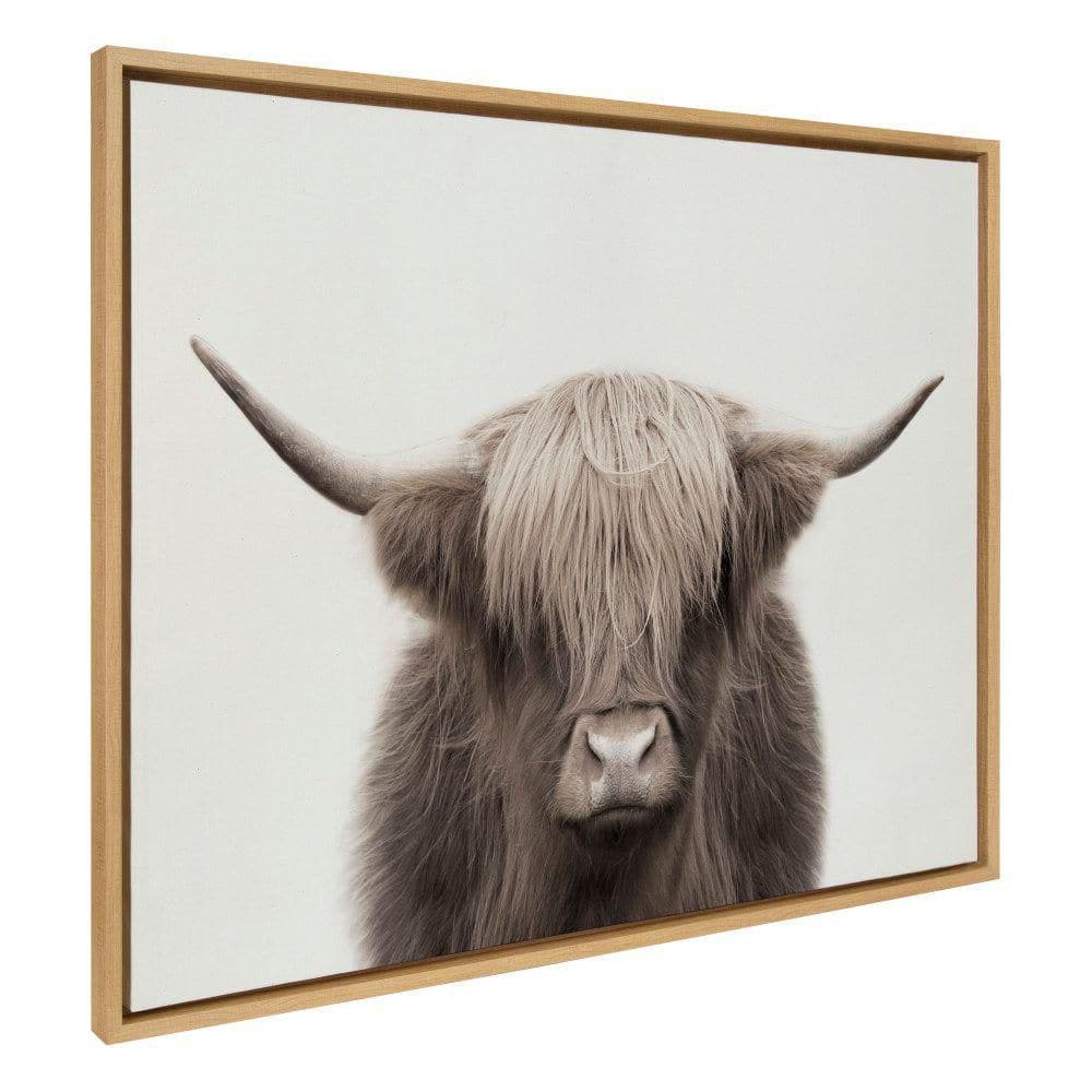 Large Natural Framed Highland Cow Canvas Print