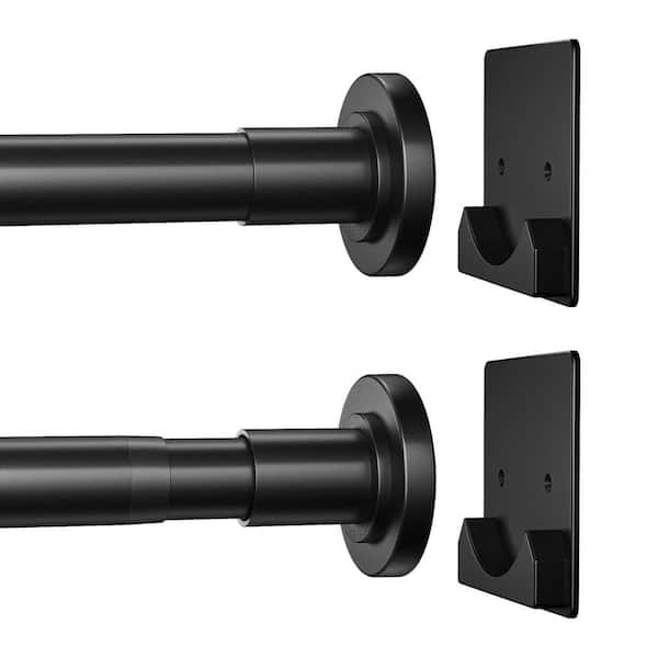 Matte Black Adjustable Stainless Steel Shower Curtain Rod 16.90 in. L x 2.90 in. W Anti-Slip No Drilling
