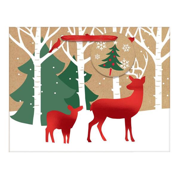 Amscan 7 in. x 9 in. x 4 in. Christmas Reindeer Crossing Hot Stamped Paper Medium Horizontal Bag (18-Pack)