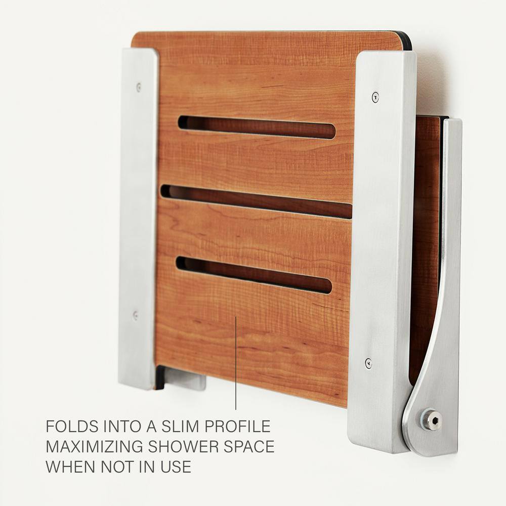 Silhouette Rustic Teak Folding Shower Seat with Silver Frame