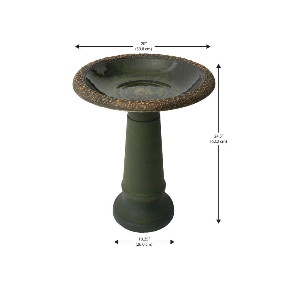 Green Hand-Painted Glass Birdbath with Glossy Finish
