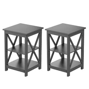 Set of 2 Contemporary Nightstands with X-Legs - Square MDF End Table, Gray