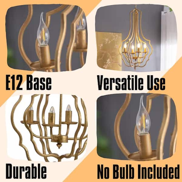 Vintage Series 4-Light Gold Finish Sculptural Frame Nested Globe Chandelier for Dining Room (No Bulbs Included)