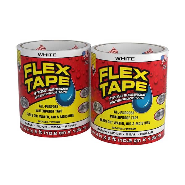 FLEX SEAL FAMILY OF PRODUCTS Flex Tape White 4 in. x 5 ft. Strong Rubberized Waterproof Tape (2-Pack)
