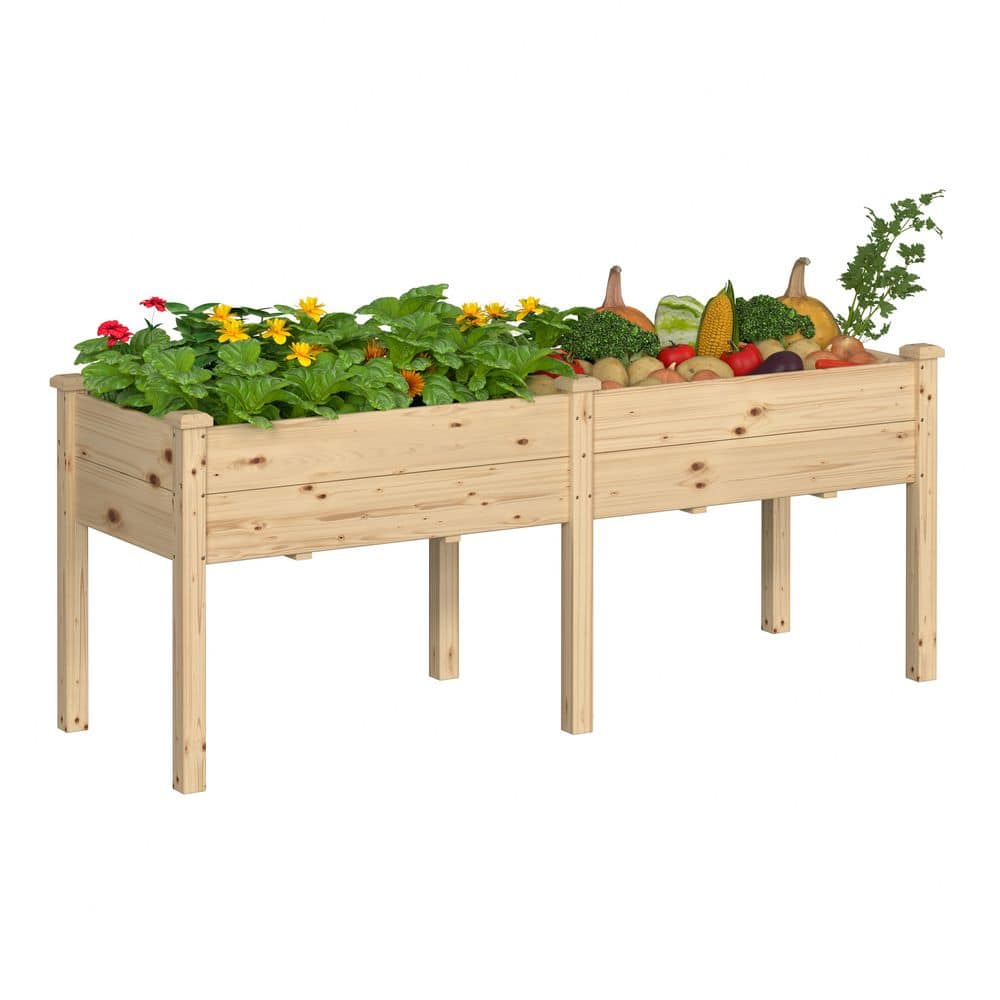 VEIKOUS 72 in. L x 23 in. W x 30 in. H Cedar Wood Raised Garden Bed Elevated Planter Box with 2-Planting Areas, Wood Color PG0102-26NW-1