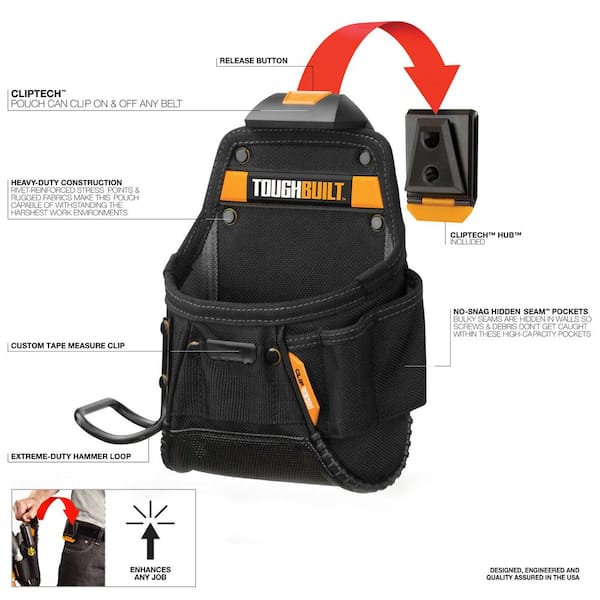 Details about   TOUGHBUILT Project Tool Pouch Storage Hammer Loop Pre Assembled Polyester Black 