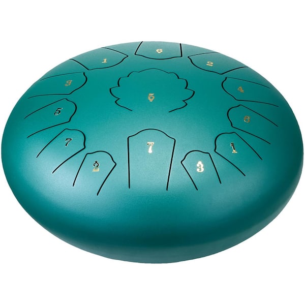 VEVOR Steel Tongue Drum 12 in. and 13-Notes Rain Drum for Garden C Major Key Tank Drum with 2-Mallets and Carry Bag, Green