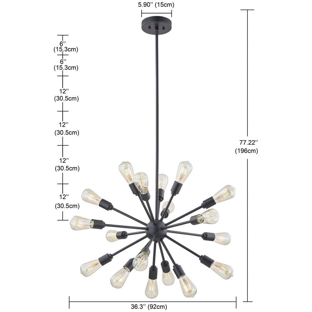 Matte Black 18-Light Metal Sputnik Chandelier