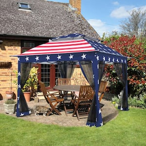 11 ft. x 11 ft. American Flag Steel Pop-Up Gazebo with Mosquito Netting