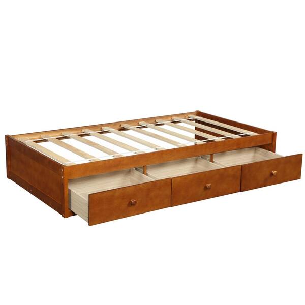 Harper Bright Designs Oak Twin Size Platform Storage Bed With 3 Drawers Wf193634aal The Home Depot