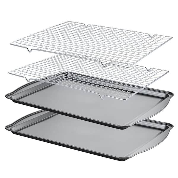 Carbon Steel Baking Sheet Set with Cooling Racks, 2 Sheets and 2 Racks, Nonstick Baking Pans, 17 x 11 x 0.5 Inches