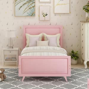 Pink Twin Size Bed Frame Wood Platform Bed with Headboard and Slat Support, Suitable for Bedroom Children, Girls, Boys