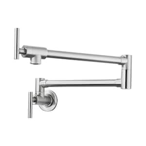 Stainless 2-Handle Wall Mounted Pot Filler in Brushed Nicke