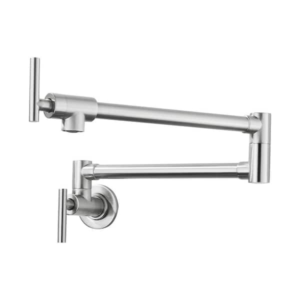 FORIOUS Stainless 2-Handle Wall Mounted Pot Filler in Brushed Nickel