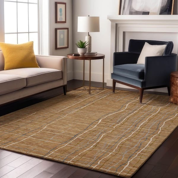 Mayfield Premium Machine Washable Abstract AMF998 Gold 8 ft. x 10 ft. Area Rug
