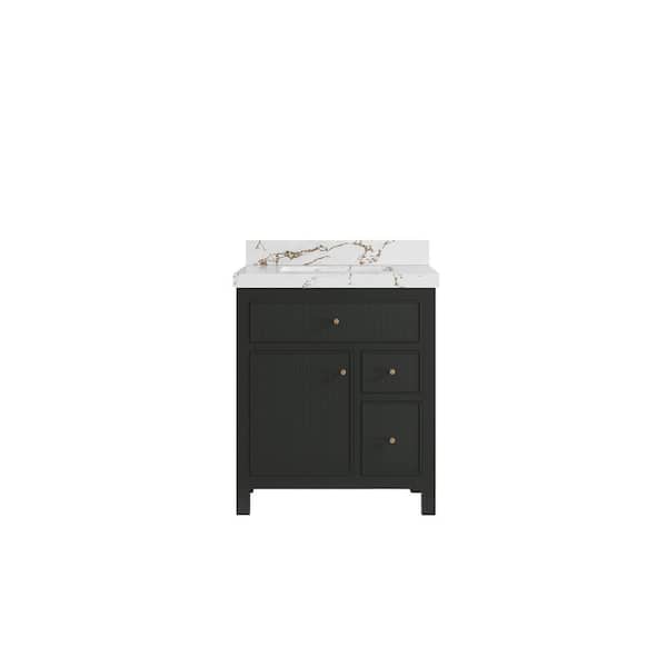 Willow Collections Sonoma 30 in. Single Sink Freestanding Black Top Bath Vanity with Viola Brown Qt. Top Unassembled