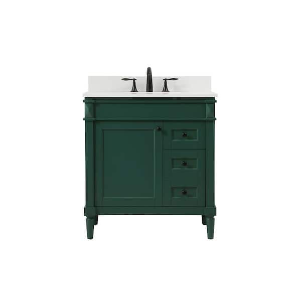 Unbranded Simply Living 32 in. W x 21 in. D x 35 in. H Bath Vanity in Green with Ivory White Engineered Marble Top
