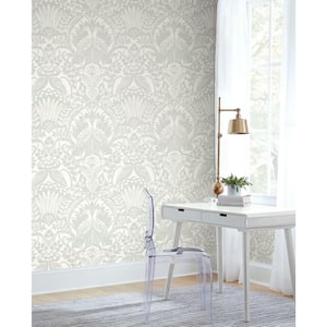 60.75 sq ft Green Egret Damask Pre-Pasted Wallpaper