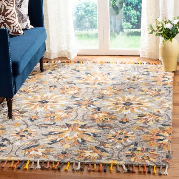 Aspen 4 ft. x 6 ft. Gray/Brown Floral Diamond Area Rug