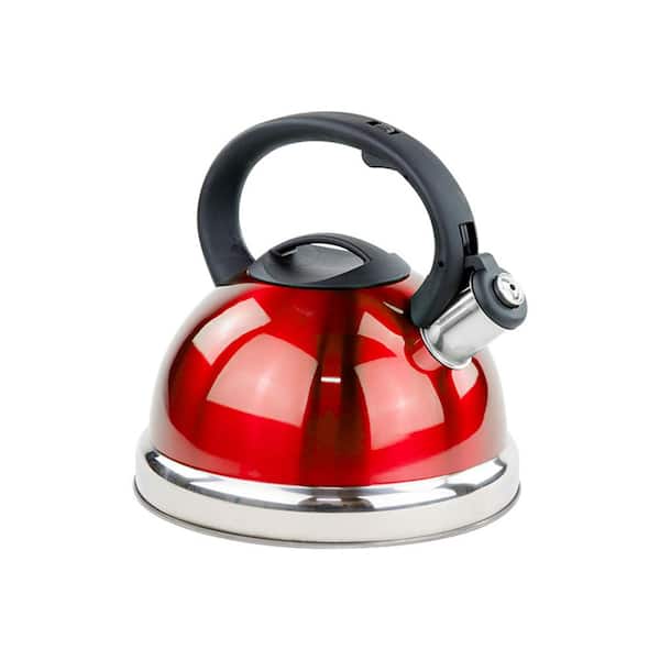 Imperial Home 11-Cup Stainless Steel Whistling Tea Kettle 2.8 l Encapsulated Tea Maker Pot Red