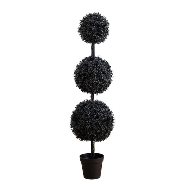 5ft. UV Resistant Artificial Halloween Black Triple Ball Boxwood Topiary (Indoor/Outdoor)