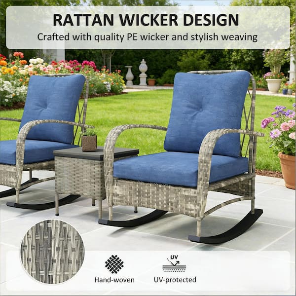 ꙳★*゜♻️ PATIO ꙳★*゜ Gray 3-Piece All-Weather Wicker Outdoor Bistro Set Patio Rocking